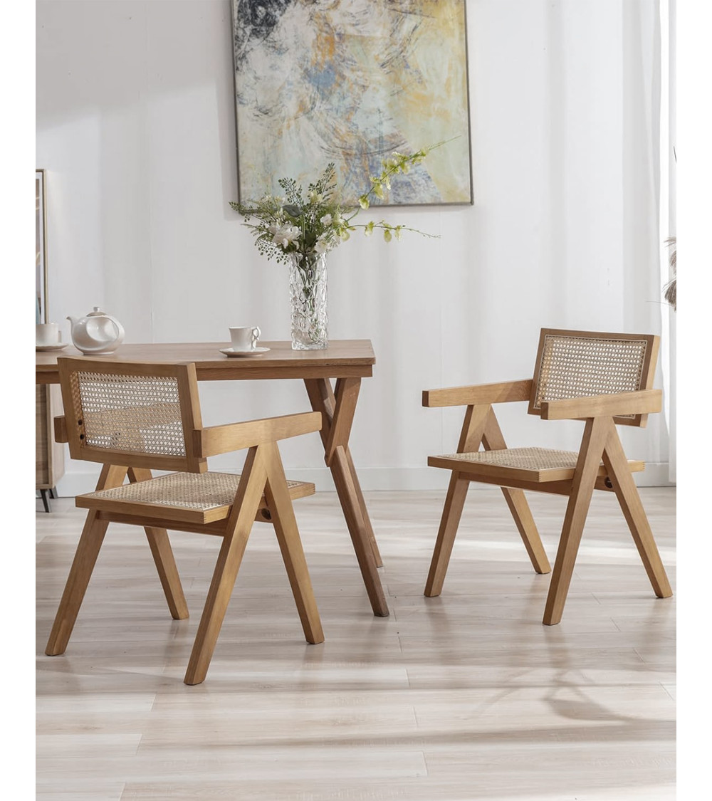 Silla Mamba pack de 2 sillas retro en madera y ratán