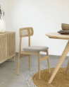 Pack de 2 Sillas de comedor Honey de Tela Beige y Madera Natural