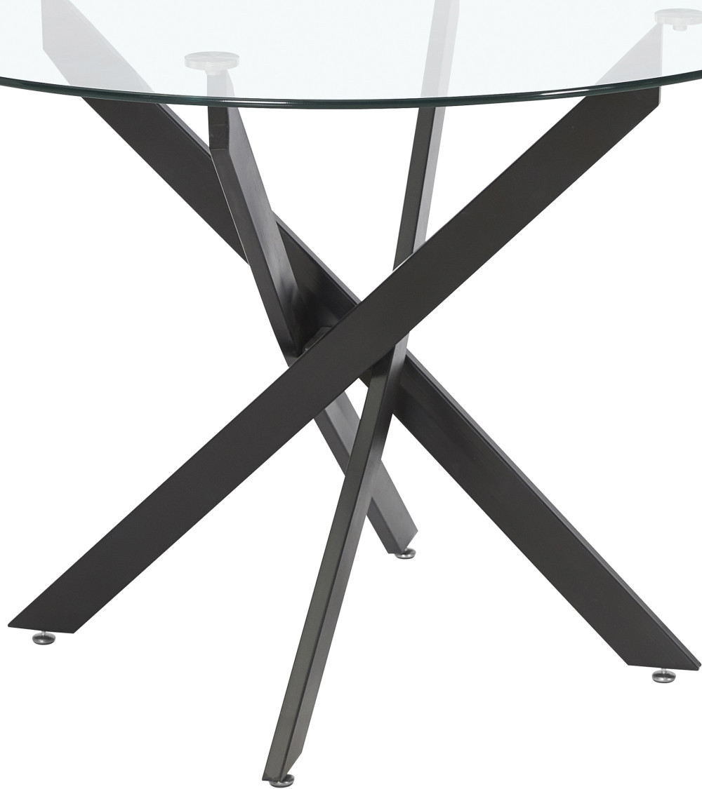 Mesa comedor redonda de cristal DAN patas cruzadas