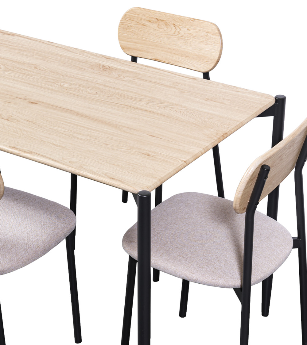 Pack Nairobi – Mesa y 4 sillas estilo industrial en roble y negro