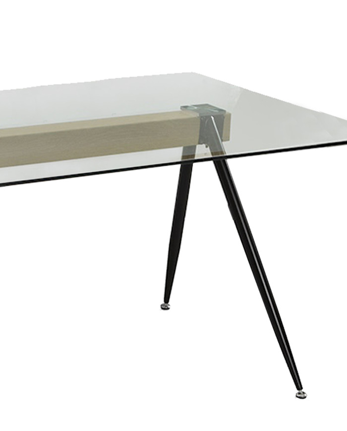 Mesa de Comedor Marama – Cristal templado, roble y metal negro