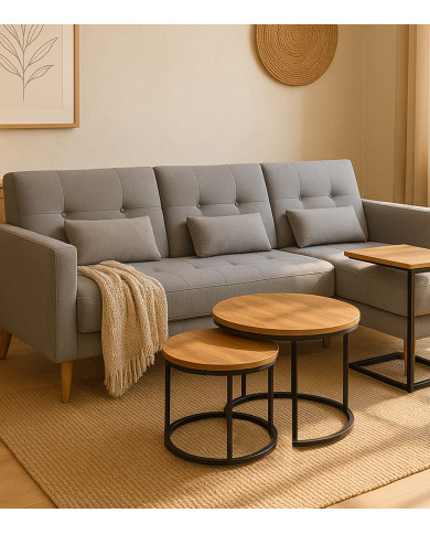Set de mesas Kio – Mesas auxiliares redondas en negro y roble Set de mesas Kio – Mesas auxiliares redondas en negro y roble
