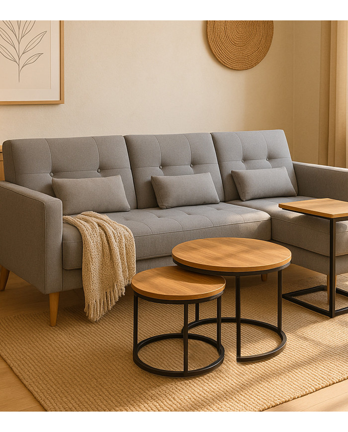 Set de mesas Kio – Mesas auxiliares redondas en negro y roble