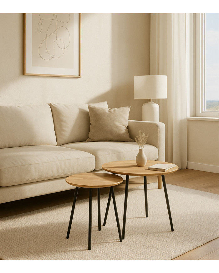 Mesas auxiliares Mar – Set de 2 en metal y roble