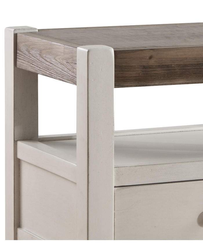 Mesita de noche Marlow – Estilo Country blanco y madera natural