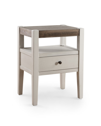 Mesita de noche Marlow – Estilo Country blanco y madera natural Mesita de noche Marlow – Estilo Country blanco y madera natural