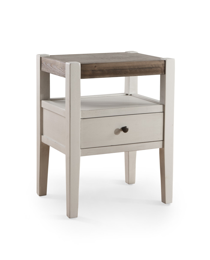 Mesita de noche Marlow – Estilo Country blanco y madera natural