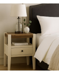 Mesita de noche Marlow – Estilo Country blanco y madera natural