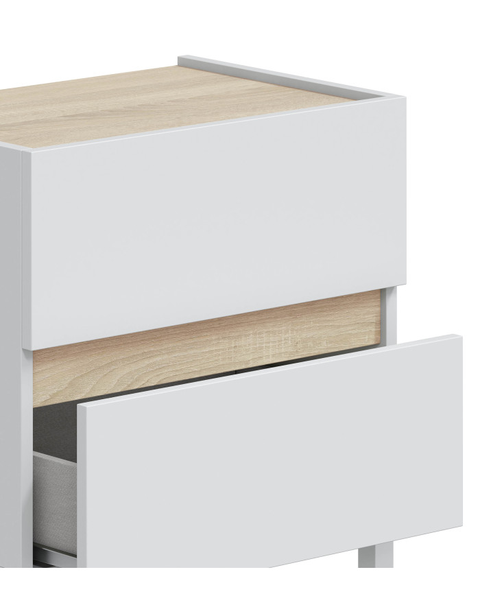 Mesita de noche Ébano– 2 cajones con guías metálicas y patas de ABS