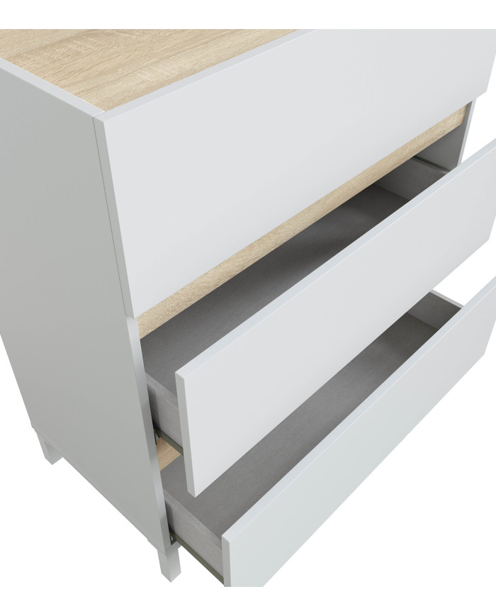 Cómoda Ébano 3 cajones – Con patas altas y fijación a pared