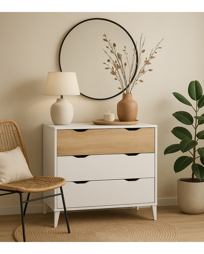 Cómoda Noive 3 cajones – Compacta con patas altas y guías metálicas