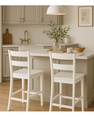 Taburete Tole – Taburete de madera lacada blanco para cocina o bar Taburete Tole – Taburete de madera lacada blanco para cocina o bar