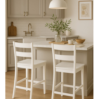 Taburete Tole – Taburete de madera lacada blanco para cocina o bar