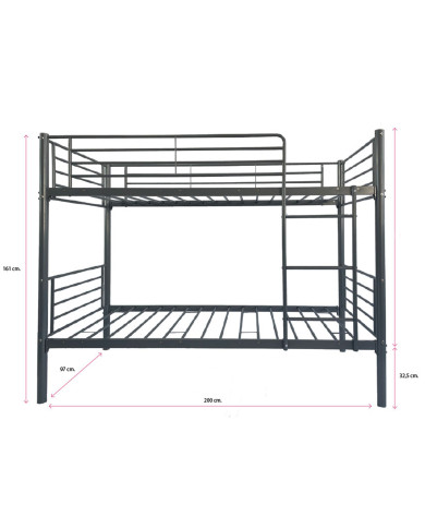 Litera Finy metálica – 2 camas de 90x190 cm con escalera y baranda Litera Finy metálica – 2 camas de 90x190 cm con escalera y baranda