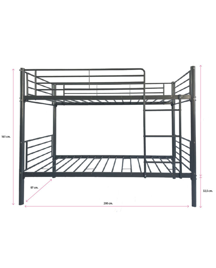 Litera Finy metálica – 2 camas de 90x190 cm con escalera y baranda