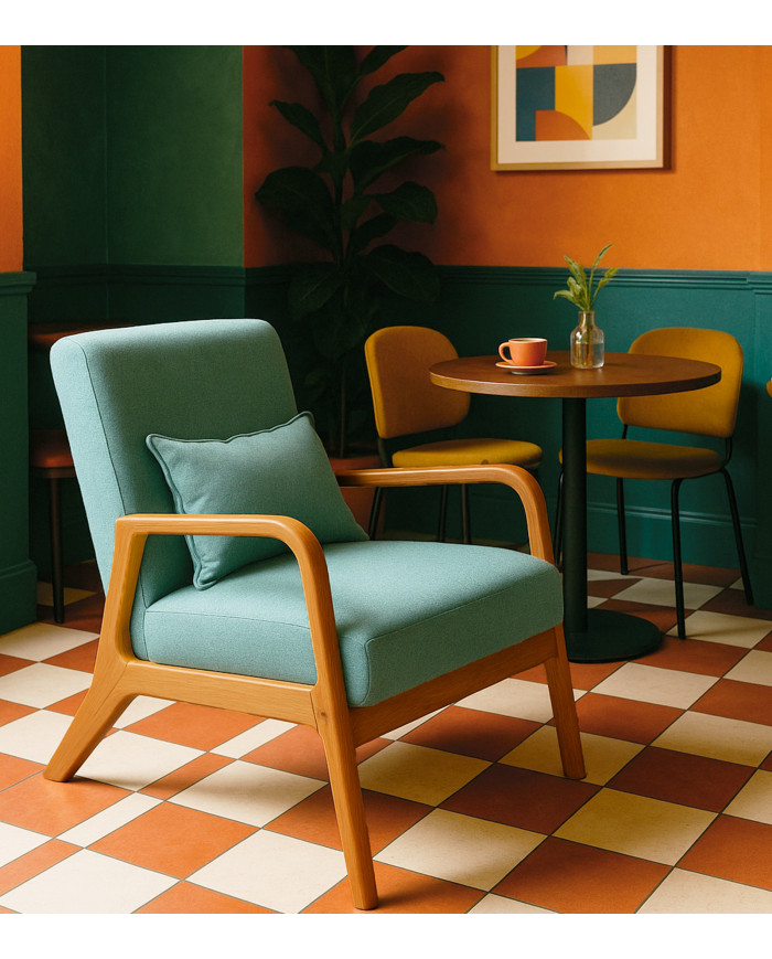 Butaca Nicole nórdica con cojín lumbar – Tapizado antimanchas