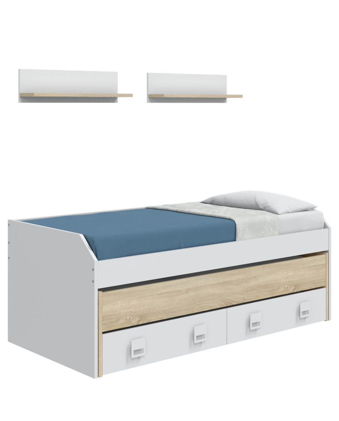 Cama nido Tomy con estantes – Doble cama y almacenaje práctico