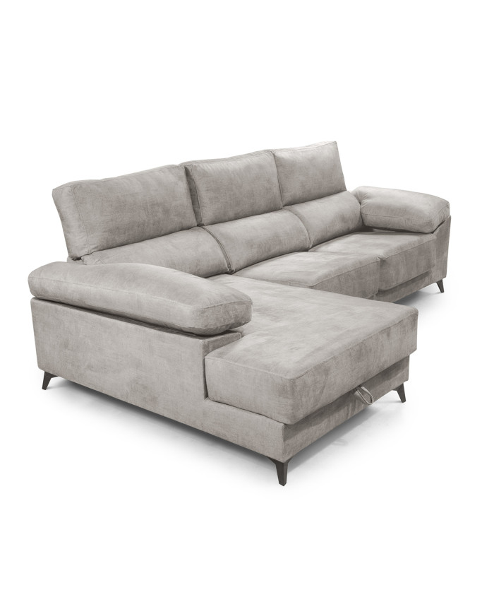 Sofá Chaise Longue Vis – Con arcón, asientos extraíbles y respaldos reclinables