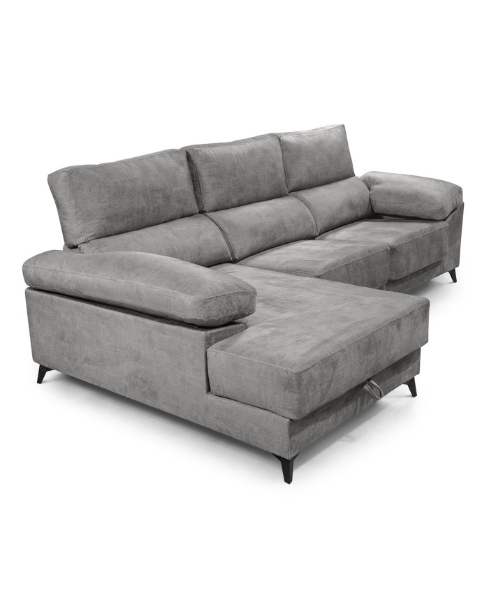 Sofá Chaise Longue Vis – Con arcón, asientos extraíbles y respaldos reclinables