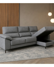 Sofá Chaise Longue Vis – Con arcón, asientos extraíbles y respaldos reclinables