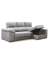 Sofá Chaise Longue Marcia – 3 plazas con asientos deslizantes, pouf y arcón