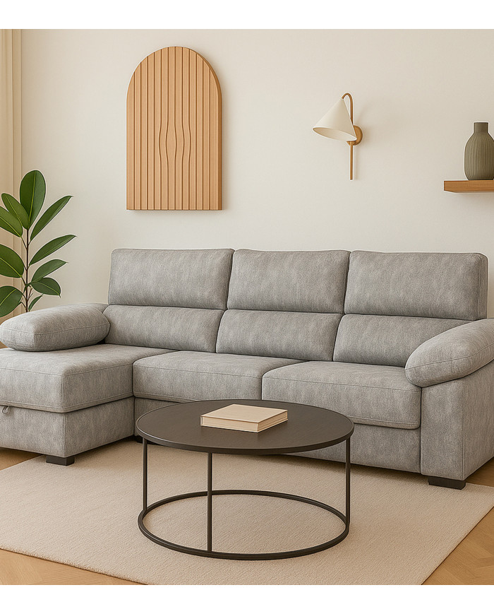 Sofá Chaise Longue Monti – Asientos extraíbles, respaldos reclinables y arcón
