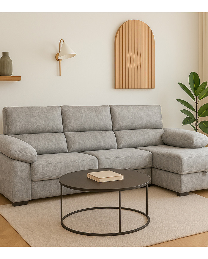 Sofá Chaise Longue Monti – Asientos extraíbles, respaldos reclinables y arcón