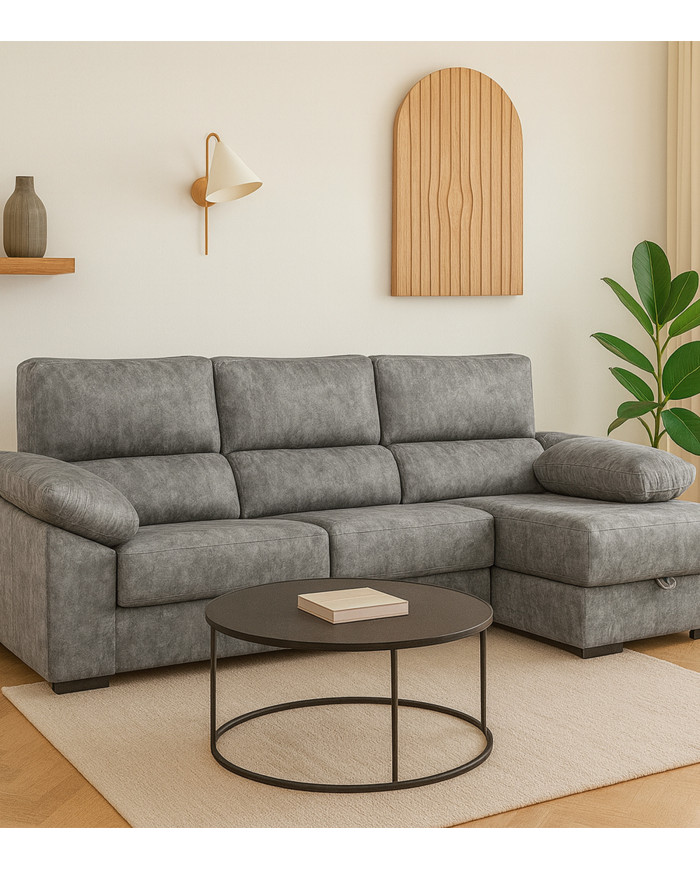 Sofá Chaise Longue Monti – Asientos extraíbles, respaldos reclinables y arcón