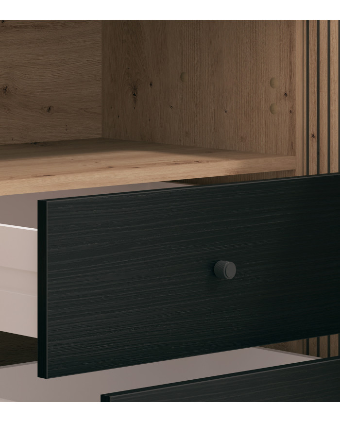 Mueble TV Tania con 4 cuerpos – Ébano y roble artisan