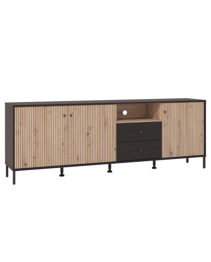 Mueble TV Tania con 4 cuerpos – Ébano y roble artisan