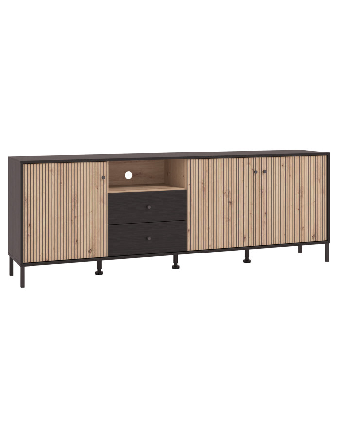 Mueble TV Tania con 4 cuerpos – Ébano y roble artisan