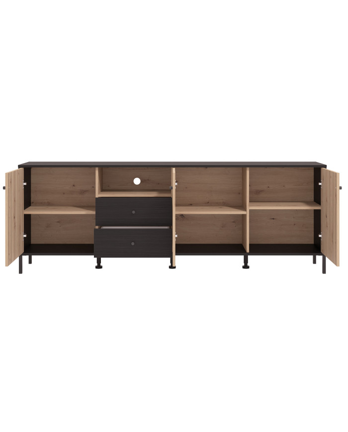 Mueble TV Tania con 4 cuerpos – Ébano y roble artisan
