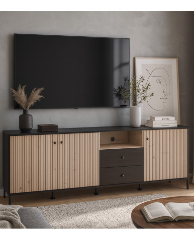 Mueble TV Tania con 4 cuerpos – Ébano y roble artisan Mueble TV Tania con 4 cuerpos – Ébano y roble artisan