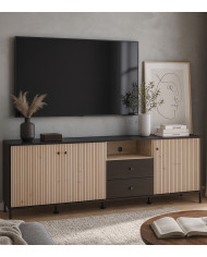 Mueble TV Tania con 4 cuerpos – Ébano y roble artisan