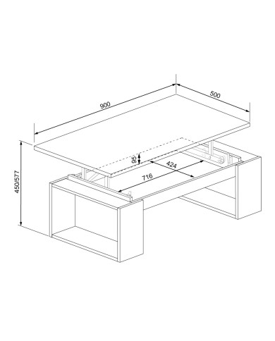 Mesa centro elevable Rubi II estilo industrial