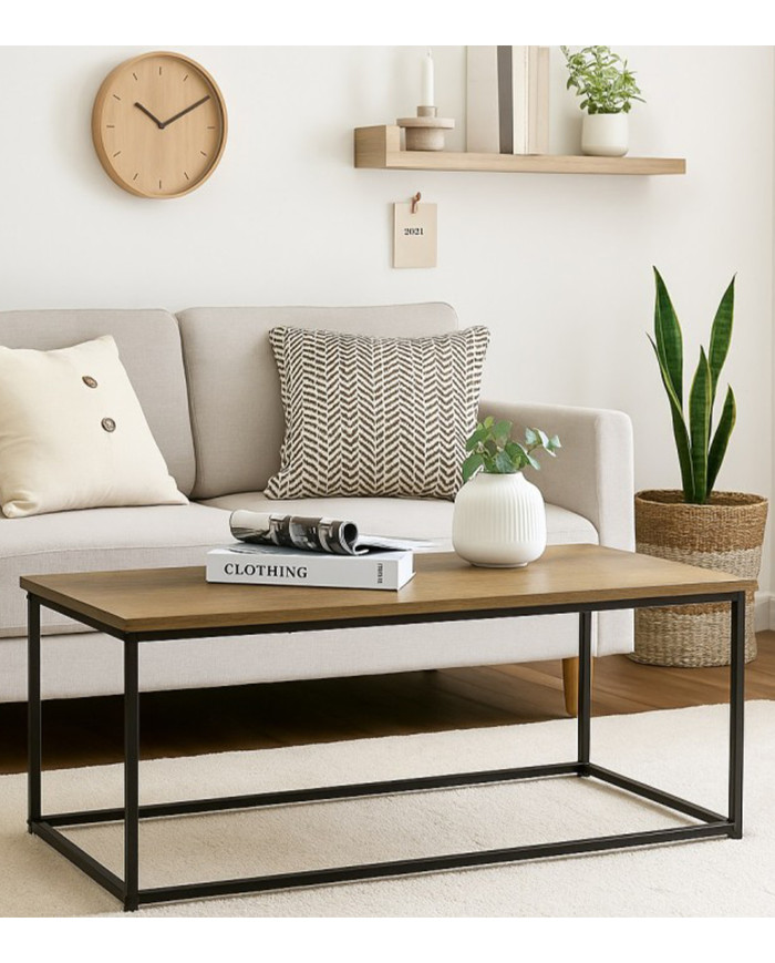 Mesa de centro Kraft roble con patas metálicas