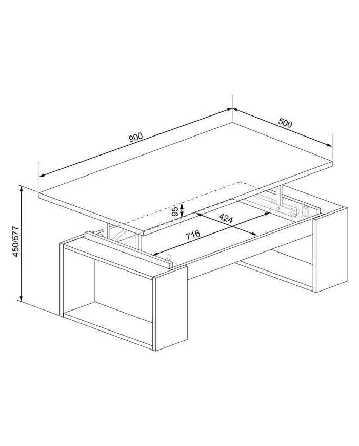 Mesa de centro elevable Rubi II con almacenaje