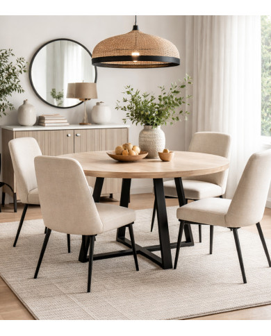 Mesa redonda extensible Anubis con patas cruzadas