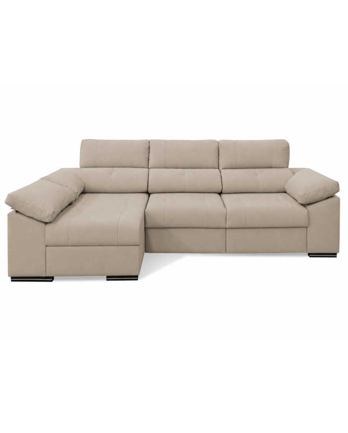 Sofá Enzo con Chaise Longue, 2 puffs y almacenaje
