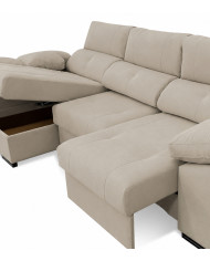 Sofá Enzo con Chaise Longue, 2 puffs y almacenaje