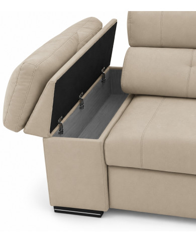 Sofá Enzo con Chaise Longue, 2 puffs y almacenaje