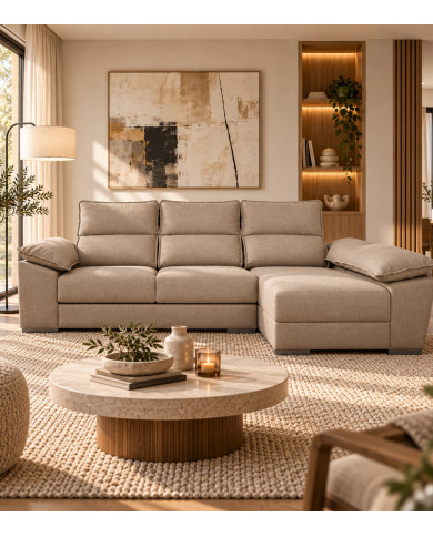 Sofá Chaise Longue Diamo con arcón y 2 puffs
