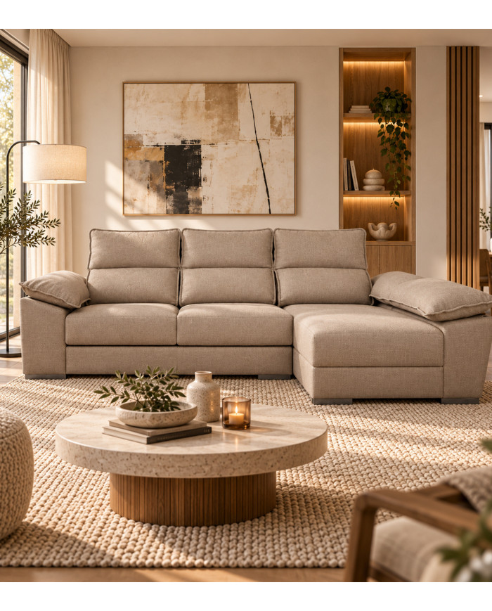 Sofá Chaise Longue Diamo con arcón y 2 puffs