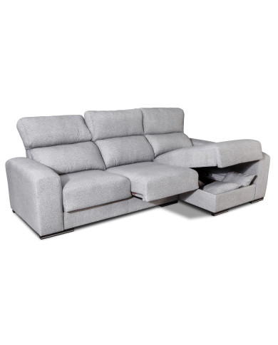 Sofá Chaise Longue Roni con asientos deslizantes y arcón