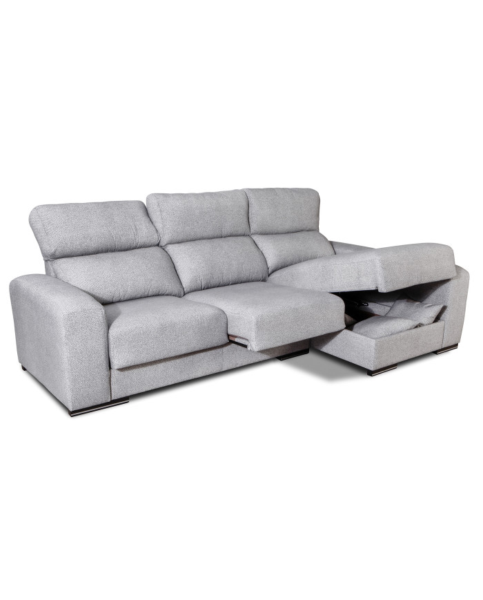 Sofá Chaise Longue Roni con asientos deslizantes y arcón