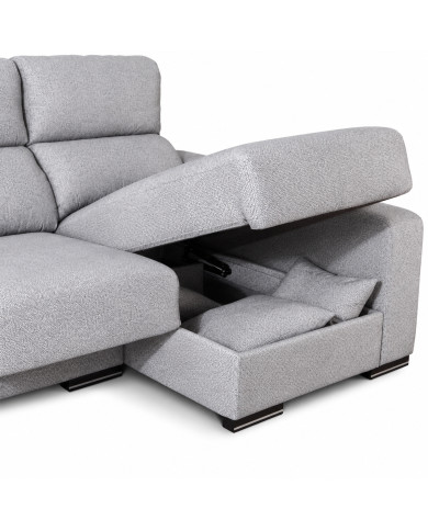Sofá Chaise Longue Roni con asientos deslizantes y arcón