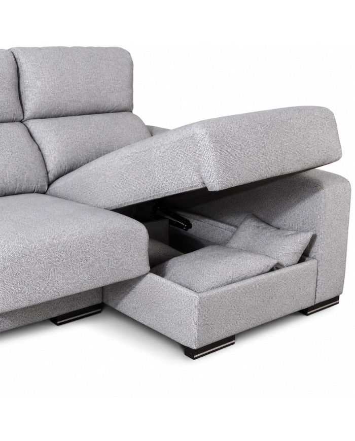Sofá Chaise Longue Roni con asientos deslizantes y arcón