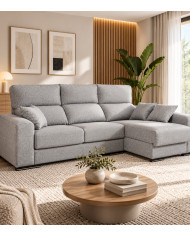 Sofá Chaise Longue Roni con asientos deslizantes y arcón
