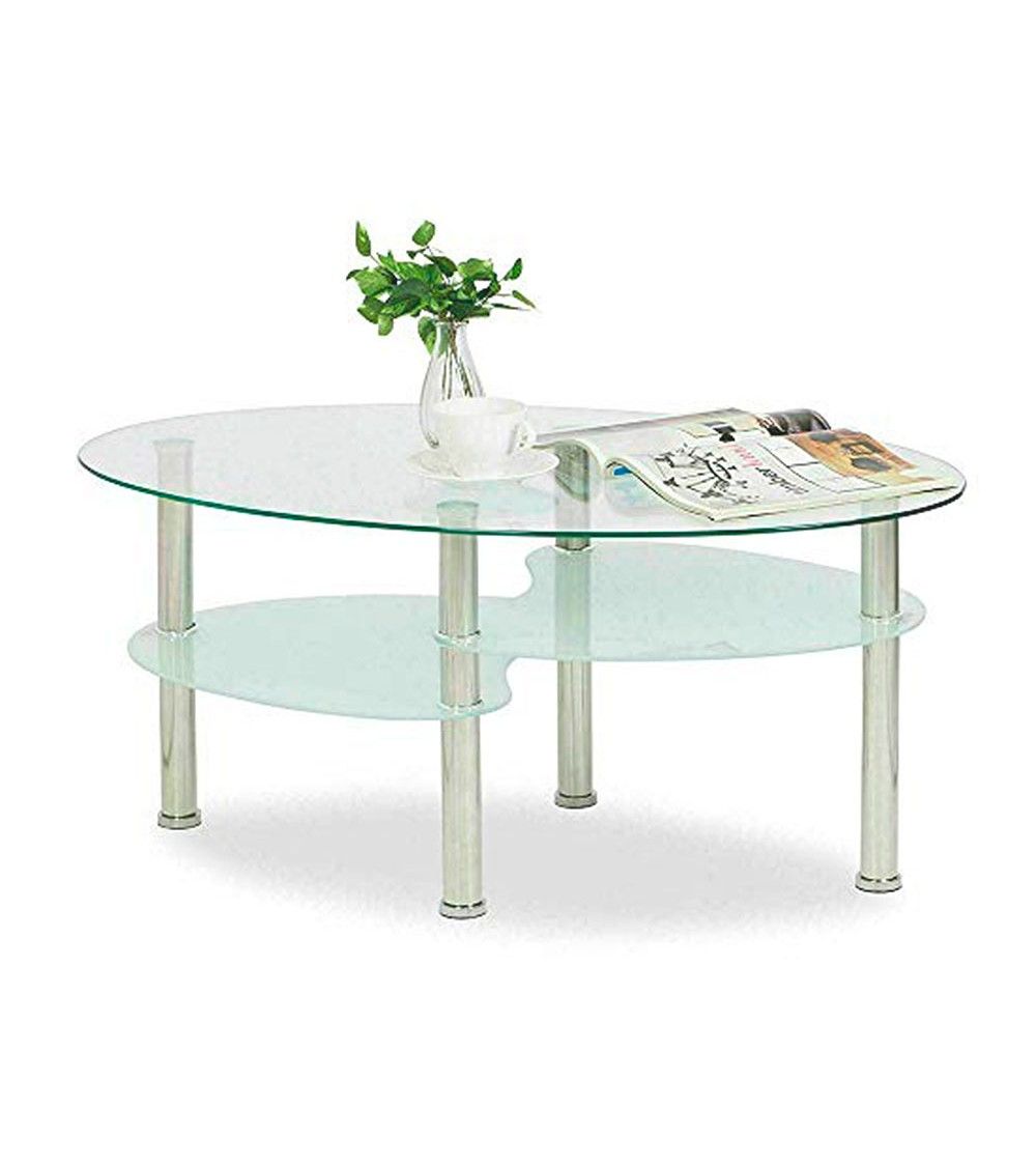 Mesa centro cristal DENISE, ovalada con revistero Mesa centro cristal DENISE, ovalada con revistero