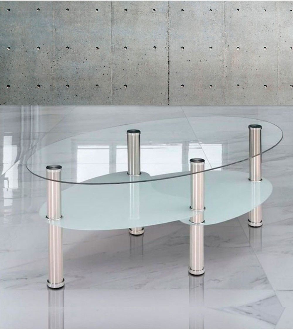 Mesa centro cristal DENISE, ovalada con revistero Mesa centro cristal DENISE, ovalada con revistero